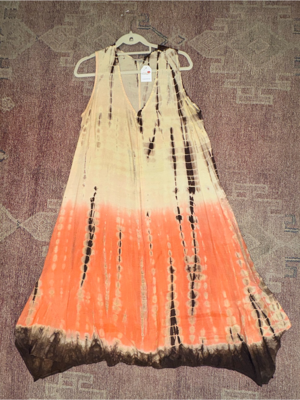 Vintage Citron Santa Monica v neck rayon/nylon tie dye maxi sleeveless dress lg
